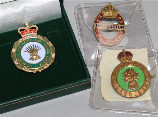 A collection of enamelled badges, WWII and later, including Womens Land Army, TLS, ARP, Red Cross, etc.